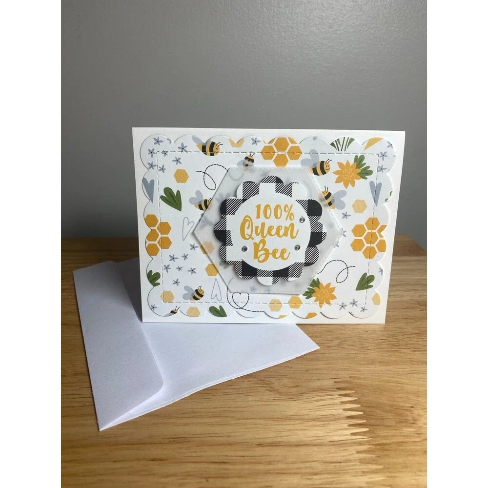 Bee & Flowers Greeting Card – Handmade A2 Card – All Occasion Blank Card